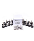 Ditch Shaky Legs For Good With Heavy Duty Adjustable Furniture Levelers Featuring High Density Felt Pads Threaded Shank And Secure T Nut Base For Rock Solid Room Stability 24 Pack with packaging and leveling devices.