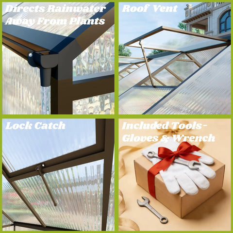 Walk In Outdoor Greenhouse 8x12 Ft With Polycarbonate Panels Easy Install Aluminum Frame Roof Vent Charcoal Black Durable Backyard Garden Greenhouse For Outside Plants Seedlings And Seasonal Growth
