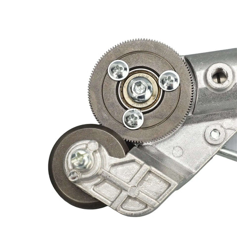Close-up of Drill Plate Cutter Attachment for Metal Shears with Beefed Up Pro Grade Wear Blade, showcasing incisive cutting mechanism.