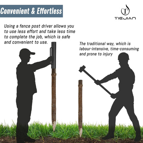 Comparison of Heavy Duty Fence Post Driver With Ergonomic Handle 12 Lb Post Pounder Rammer for efficiency versus traditional tools.