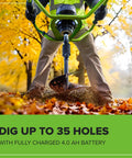 Man using 82V Brushless Earth Auger Power Head With 4.0Ah Battery And Dual Port Charger For Easy Post Hole Digging in autumn leaves
