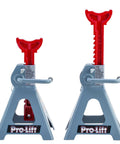 Pro-Lift 3-ton double-pin jack stands, front view, blue-gray bases with red T-handle pins, pair