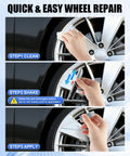 Universal Wheel Repair Kit And Rim Paint Touch Up Pen For Curb Rash Alloy Wheel Scratch Fix Water Proof Sealant To Knock Out Beat Up Scuffs Real Quick Today step-by-step cleaning and application process.
