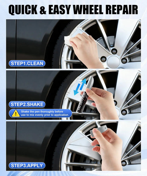 Universal Wheel Repair Kit And Rim Paint Touch Up Pen For Curb Rash Alloy Wheel Scratch Fix Water Proof Sealant To Knock Out Beat Up Scuffs Real Quick Today step-by-step cleaning and application process.
