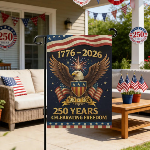 250th Anniversary USA Garden Flag For Outside 1776-2026 Patriotic Yard Sign Outdoor Banner Double Sided Waterproof 12x18 Inch Fourth of July Decor Front Yard