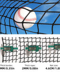 Heavy Duty 10x10x35ft Batting Cage Net for Backyard Baseball and Softball All Weather Backstop Barrier Net showing net details