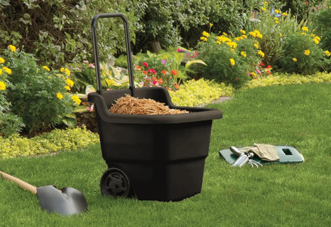 Versatile 15 Gallon Resin Lawn and Garden Cart For Yard Work Hauling Mulch Outdoor Storage and Tailgating Foldable Adjustable Handle
