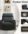 Electric Power Recliner Chair With Soft Fabric Upholstery Overstuffed Heavy Duty Sofa Chair With Metal Cup Holders Adjustable
