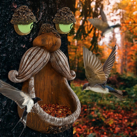 Tree Face Bird Feeder Outdoor Decor With Glow In The Dark Eyes Old Man Tree Hugger Sculpture Dope Yard Art Garden Ornament