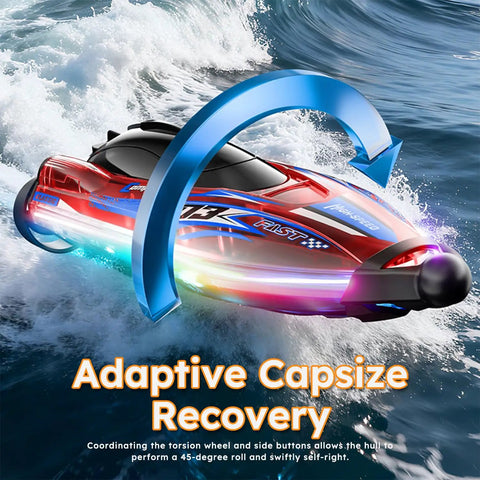 Brushless Remote Control RC Boat With LED Lights For Kids And Grownups 25 KMH 2 4GHz Racing Speed Boat Includes Two Batteries Capsize Recovery 180 Degree Stability For Pool And Lake Play Red with adaptive capsize recovery function on water