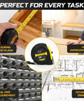 25 Ft Tape Measure With Magnetic Hook For Hands Free Use, Dual Side Ruler, Fraction Markings, Steel Retractable Blade