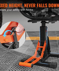 Heavy Duty Dirt Bike Lift Stand With 440 Lb Capacity And Hydraulic Lift, adjustable height, securing hook detail