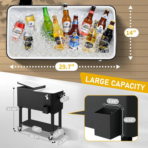 80 Quart Rolling Cooler With Wheels For Outdoor Parties Pink Ice Chest with built-in bottle opener and drain plug, large capacity