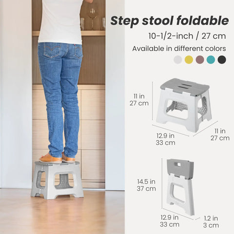 Person using Compact Foldable Step Stool for Adults Up to 330 Pounds, Lightweight Non Slip Gray Stool, 10.5 Inch Step in kitchen