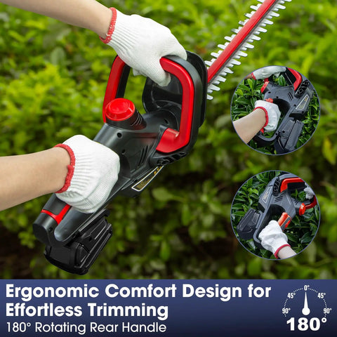 Cordless Hedge Trimmer For 18V Battery, 22 Inch Dual Action Blade With Safety Lock, 180° Rotating Handle, Gloved Hands Operating