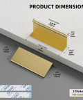 Six Pack Adhesive Cabinet Handles In Gold Finish Peel And Stick No Drill Cabinet Pulls For Kitchen And Bathroom Aluminum Alloy Drawer Knobs 100mm Length Easy Install Dresser Handles With Strong Bond Adhesive And Rust Proof Construction product dimensions diagram with detailed measurements.