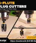 Complete 18-Piece Countersink Drill Bit Set For Wood with plug cutters and magnetic extension bit holder in use by TOLESA.