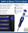 44-piece CR-V bit set with screwdriver from 200 In 1 Electronics Repair Screwdriver Kit With 164 Bits Magnetic Drivers Flexible Shaft