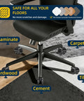 2 Inch Replacement Office Chair Caster Wheels With M10x22mm Threaded Stem 5 Pack on various floor surfaces - laminate, carpet, hardwood, tile, cement.