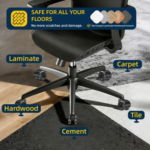 2 Inch Replacement Office Chair Caster Wheels With M10x22mm Threaded Stem 5 Pack on various floor surfaces - laminate, carpet, hardwood, tile, cement.