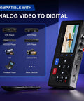 VHS To Digital Converter And Recorder with remote, showing compatibility with VHS, VCR, DVD, Hi8, camcorders, and more devices.