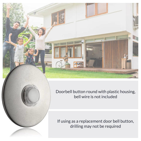 Lighted Doorbell Button In Satin Nickel Finish, Easy Surface Mount, 2.5 Inch Round Metal Housing, Night Visibility For Home, Works With Most Doorbell Transformers And Wired Chimes, 1 Pack, Simple Replacement Install next to family.