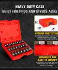 25 Piece 3/8 Inch Drive Impact Bolt Extractor Set With Heavy Duty Case For Removing Broken Studs Bolts Screws Hex Head Multi Spline
