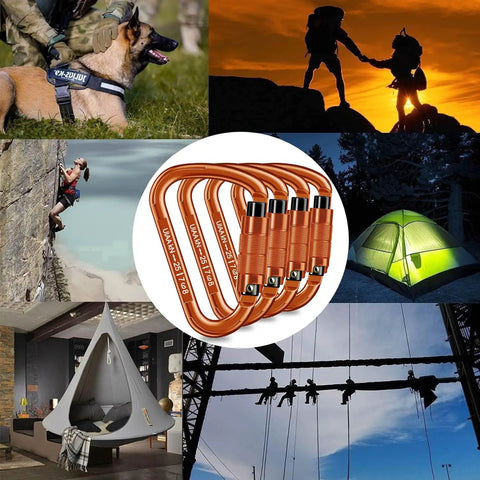 Locking Carabiner 25kN UIAA Certified for climbing, camping, rescue, and hammock in outdoor settings.