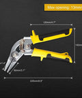 Three Inch Metal Hand Seamer With Curved Jaws For Sheet Metal Bending and Flattening on black background with dimensions