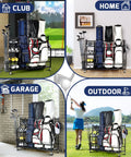 Garage Golf Storage Rack For Three Bags Keeps Clubs Balls Shoes And Gear Neatly Organized Heavy Duty Golf Equipment Organizer