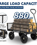10-Inch No-Flat Tires Heavy Duty Garden Cart With 180 Degree Rotating Handle And Removable Sides 4 Cu Ft 880 Lbs Capacity Utility Steel Wagon showing logs loaded