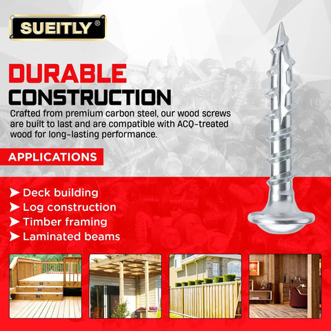 Heavy Duty Pocket Hole Screws Size 10, 3 Inch, 120 Pack, Silver Square Drive Wood Screws For Construction And DIY Builds
