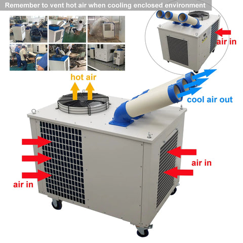 28900 Btu Industrial Spot Cooler And Portable Air Conditioner Slams Through Shop Heat With Massive Airflow and adjustable airflow setup.