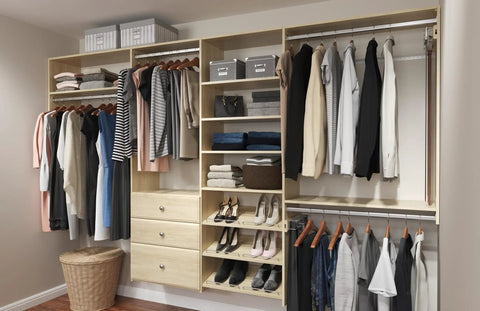 Top Shelf Dual Tower Closet Kit 10 Foot Deluxe Wall Mounted Gear Locker System Heavy Duty Steel Rod Rack With Smooth Glide Drawers vertical closet organizer with clothes and shoes.