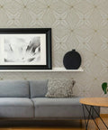 Gold Aurum Self Adhesive Wallpaper With Gray Geometric Pattern Peel And Stick Wall Covering for modern living room décor