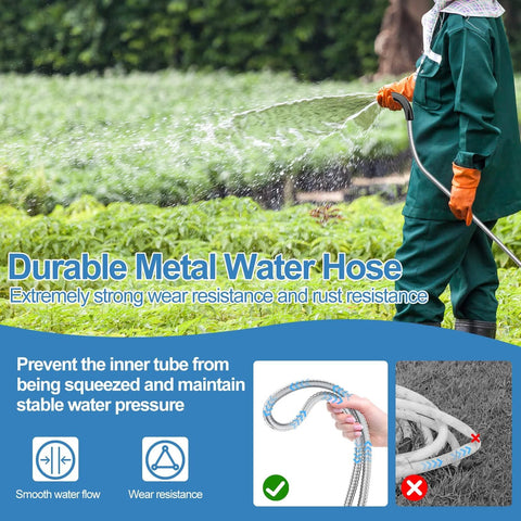 SPECILITE 50 ft stainless steel garden hose with 3/4-inch brass connectors for outdoor watering