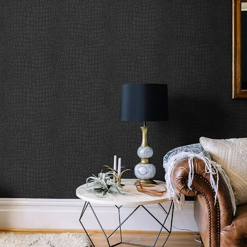 Dope Charcoal Black Crocodile Texture Wallpaper Non Pasted Needs Adhesive Embossed 3D Wall Covering in room decor