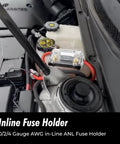 0, 2, 4 Gauge AWG Inline ANL Fuse Holder With 250 Amp Fuse for automotive use installed under car hood