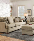 Solid Wood Furniture Risers L Shaped Bed Lifters 3 Inch Couch Feet For Sofa Table 4 Pack shown elevating a beige couch.