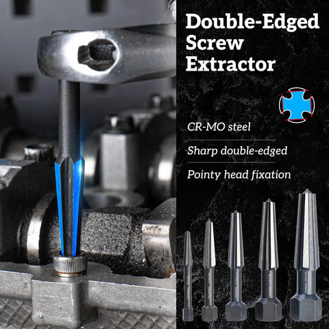 Close-up of Bolt Extractor Kit 10 Piece Set With Left Hand Drill Bits And HSS M2 Steel Drill Bits Reverse Drill Bit And Bolt Extractor