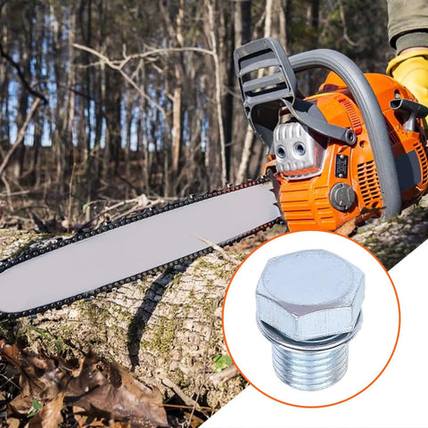 Chainsaw cutting wood with inset of cylinder plug from Pro Grade Gasket Kit With Cylinder Plug, Needle Bearing And Oil Seals For Husqvarna K750 K760 Concrete Cutoff Saw Replacement Parts, 581357401 Compatible, Durable, Easy To Install.