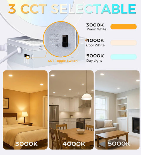3 CCT options for 4 Inch LED Recessed Downlight Canless Wafer With 3 Color Temperature Options 3000K 4000K 5000K Dimmable 10W CRI 90