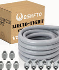 One Half Inch Liquid Tight Non Metallic Electrical Conduit Kit With 25 Ft Flexible Conduit And Five Straight 180 Degree Fittings And Five 90 Degree Angle Fittings displayed.