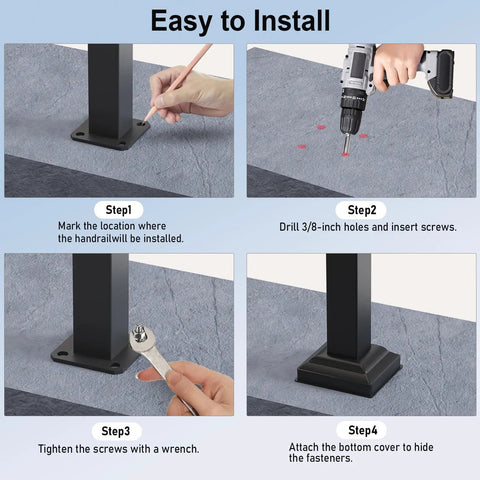 Installation steps for Built Tough Outdoor Handrails For One To Two Steps With No Sweat Setup Adjustable Angle Black Iron Stair Railing Kit.