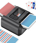 Kpaw Automatic Card Shuffler For Poker One Press Electric Shuffle Machine with red and blue playing cards on each side.