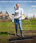 Person using Heavy Duty Lawn Leveling Rake With 67 Inch Long Ergonomic Handle, 42 By 10 Inch Landscape Rake in garden