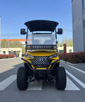 Sweet 2 Seat Cargo Van Golf Cart Powered By 48V Lithium Battery And 4KW Motor And Yellow Utility Neighborhood Electric Vehicle parked in front.