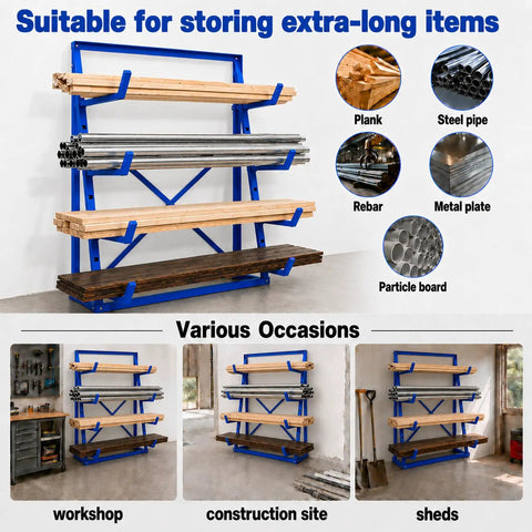 Built Like A Tank Four Tier Cantilever Rack For Heavy Lumber And Pipe Storage Made From Strong Alloy Steel Holding Up To Two Thousand Four Hundred Pounds For Garage Workshop Daily Grind