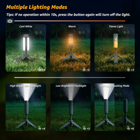 Rechargeable Camping Lantern With Stand And Telescopic Pole 8000mAh Power Bank 8 Modes Waterproof Stepless Dimming light modes