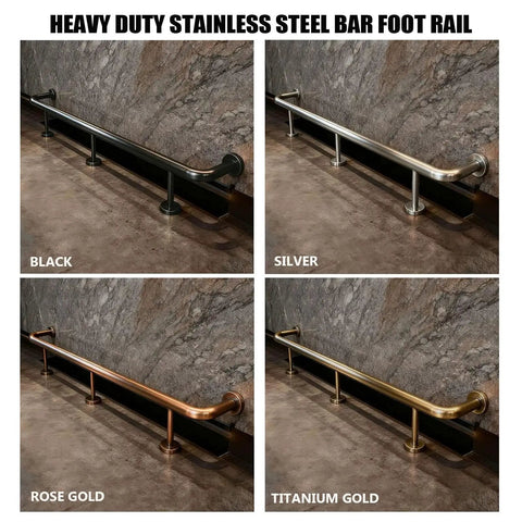 Heavy Duty Stainless Steel Bar Foot Rails And Kick Rack Brackets For Island Kitchens, various colors including Titanium Gold.